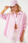 3900 Oversize Kareli Gömlek - Y.Pembe resmi
